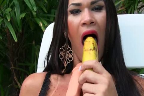 Sensual tranny Erika Lee Masturbates With A Banana And Sticks A dildo Up Her booty