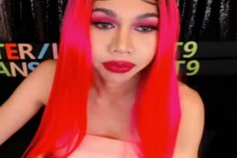 Monstercock Ladyboy In Pink underware Cumming And Self engulfing On web camera