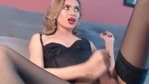 slim Colombian ladyman In black lingerie And nylons Tugs Her gigantic 10-Pounder
